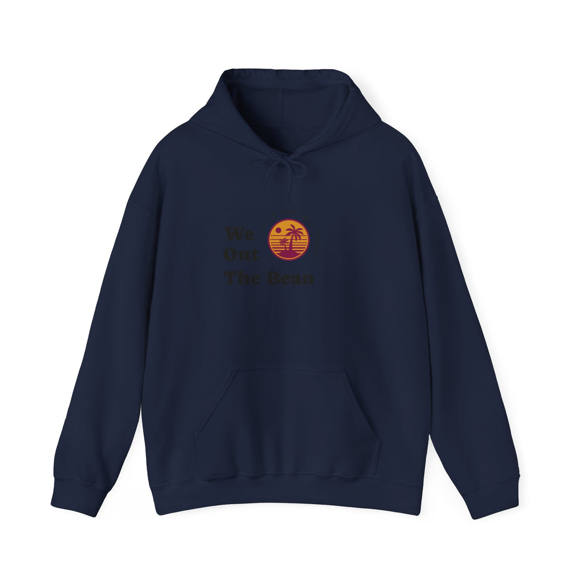 We Out The Bean Hoodie – Retro Sunset Coffee Graphic Hooded Sweatshirt