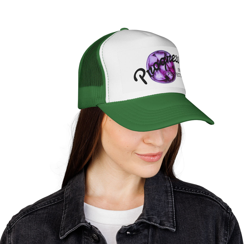 Progress Over Perfection Trucker Cap — Inspirational Mesh Snapback Hat