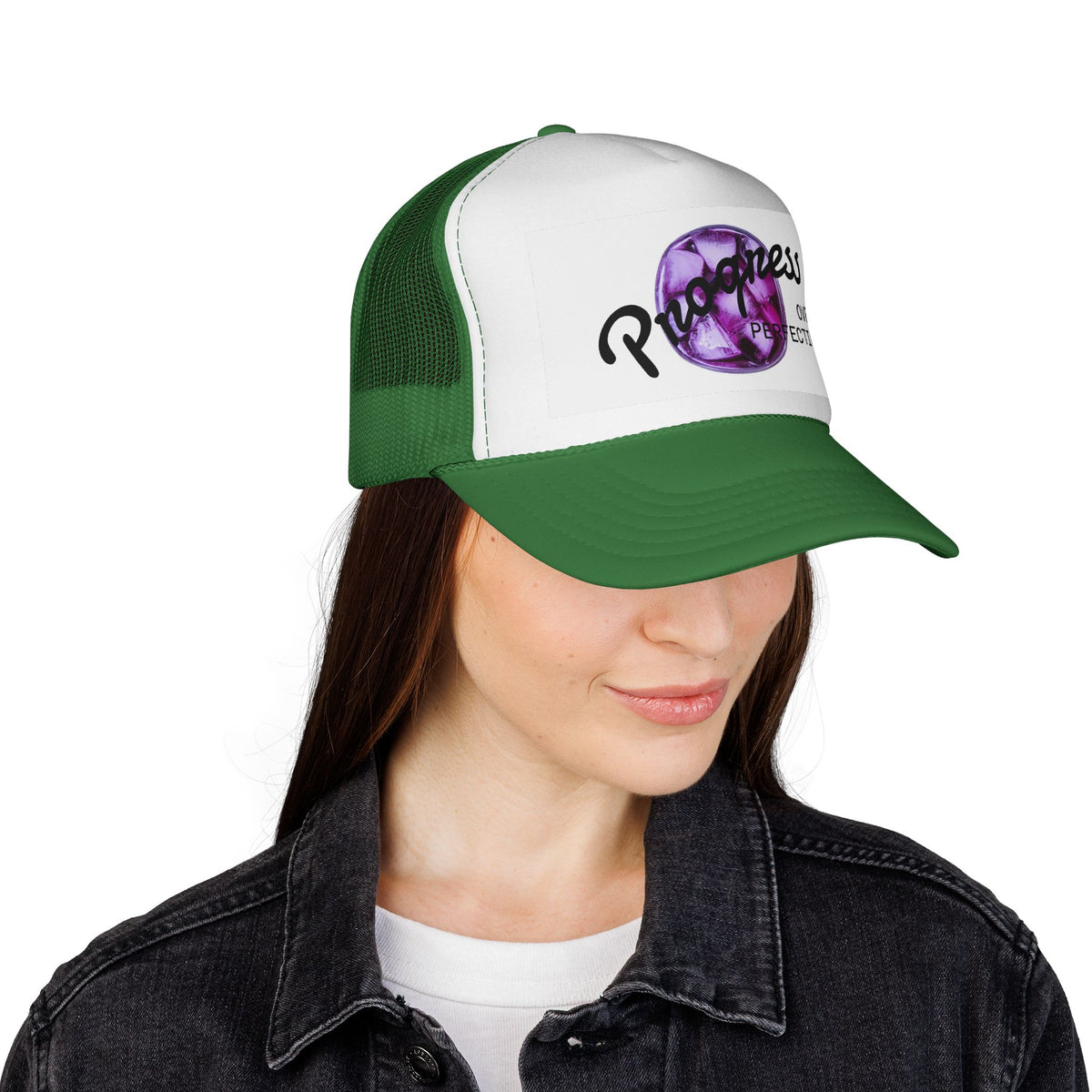 Progress Over Perfection Trucker Cap — Inspirational Mesh Snapback Hat
