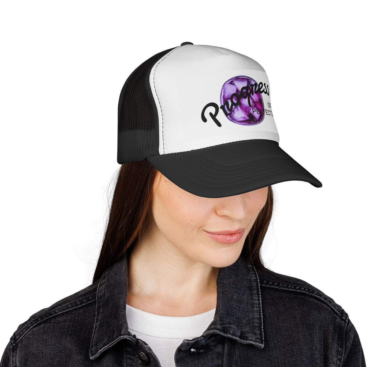Progress Over Perfection Trucker Cap — Inspirational Mesh Snapback Hat