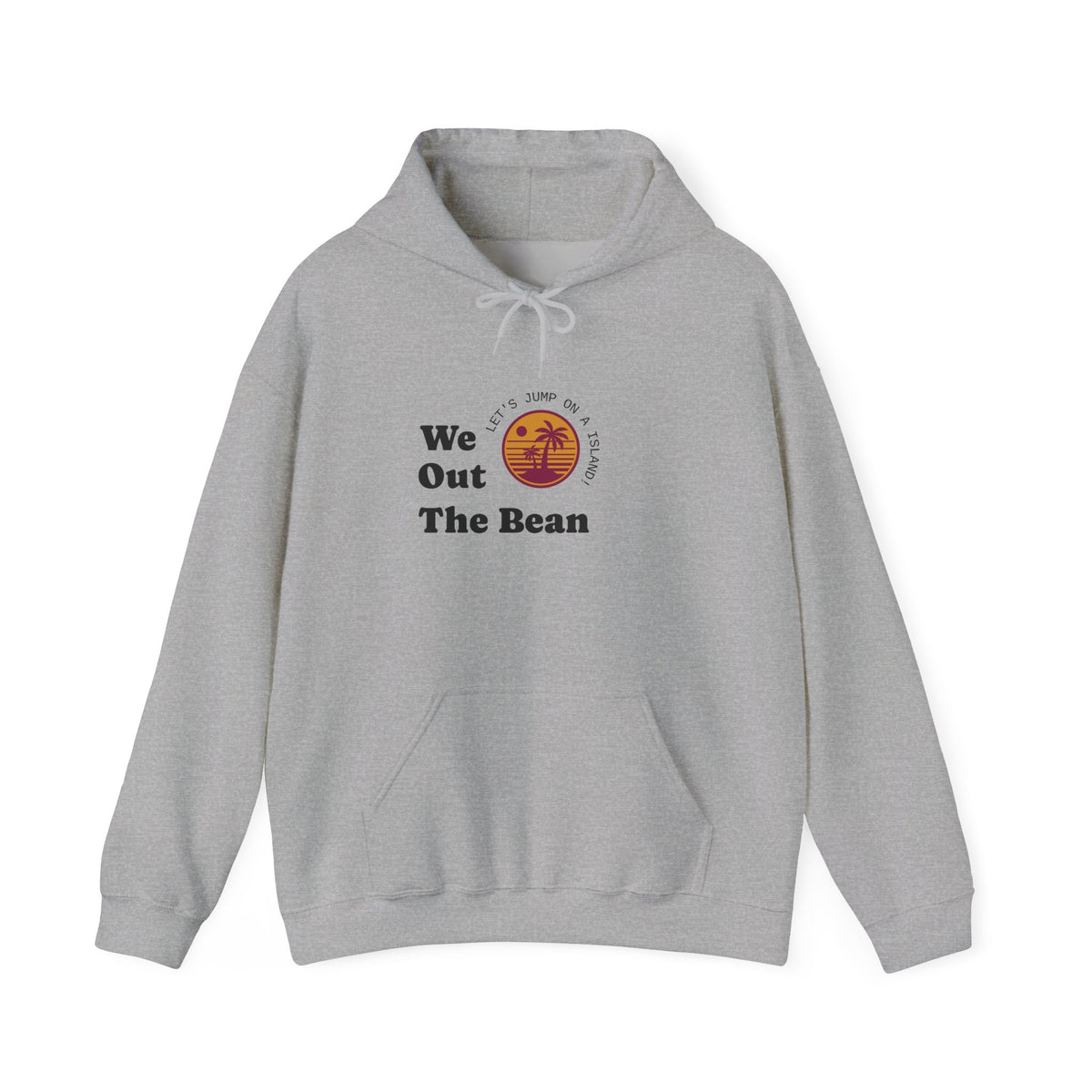 We Out The Bean Hoodie – Retro Sunset Coffee Graphic Hooded Sweatshirt