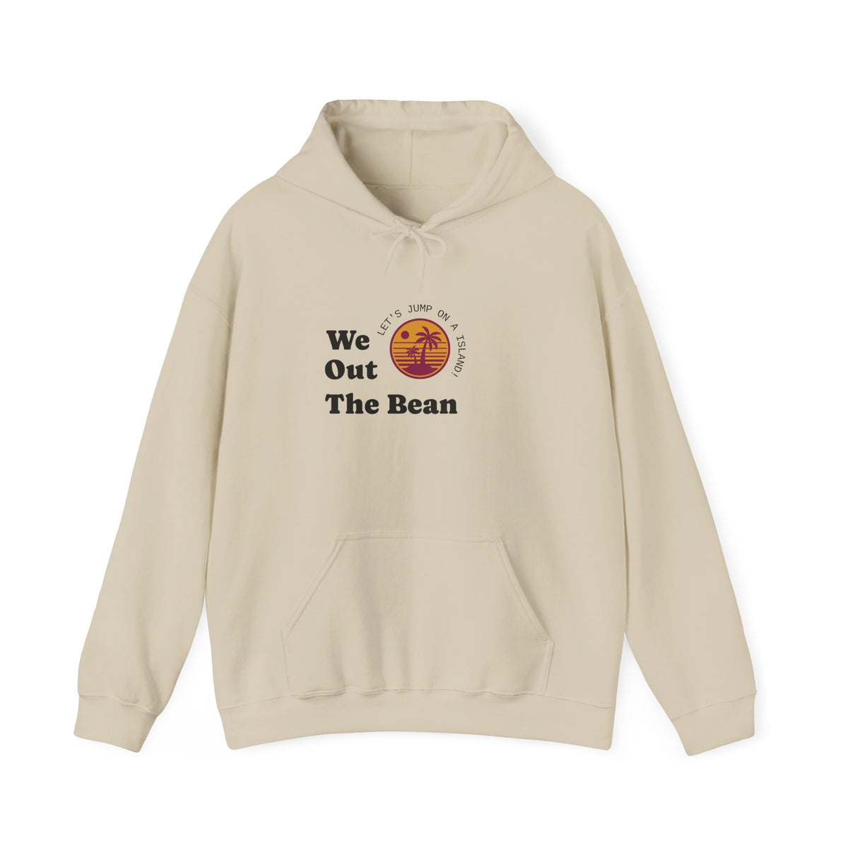 We Out The Bean Hoodie – Retro Sunset Coffee Graphic Hooded Sweatshirt