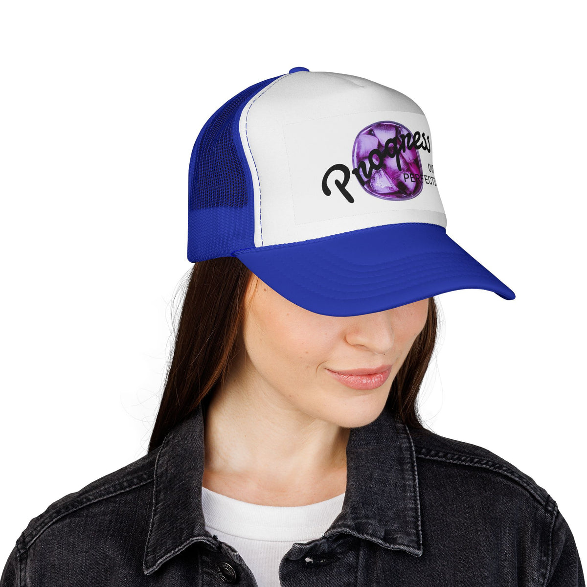 Progress Over Perfection Trucker Cap — Inspirational Mesh Snapback Hat