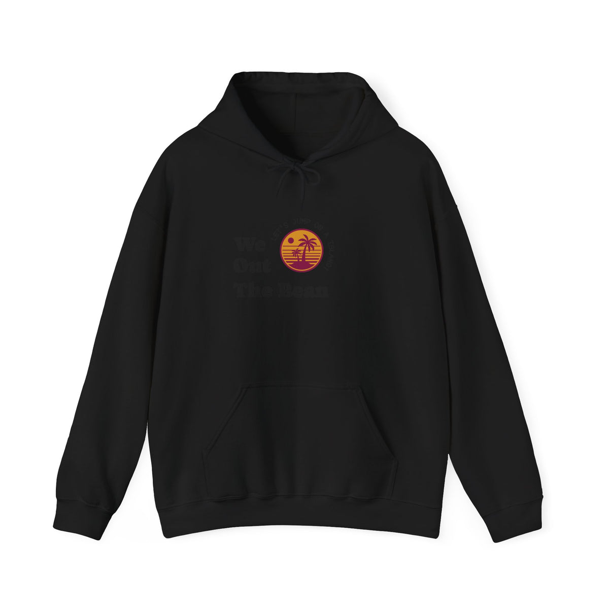 We Out The Bean Hoodie – Retro Sunset Coffee Graphic Hooded Sweatshirt